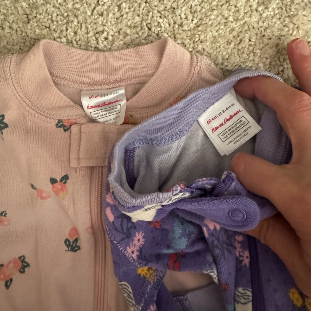 Hanna Andersson Pink and Lavender Baby Sleepers
